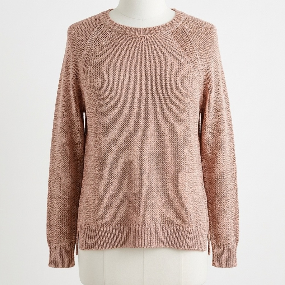 J. Crew Rose Gold Metallic Knit Crewneck Sweater Size XL
